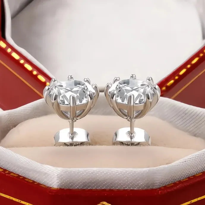 8 Claw Geometric CZ Stud Earrings Silver Color Copper Alloy Jewelry