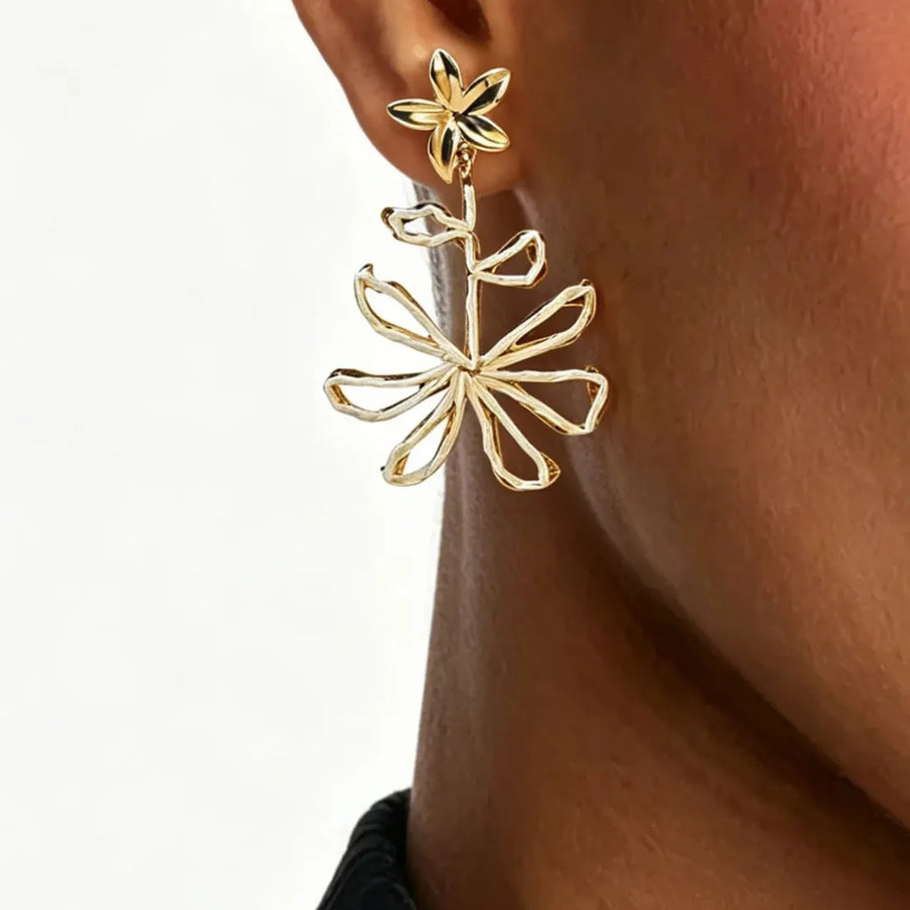 Vintage Lafite Five Petal Flower Earrings for Women Summer Jewelry Gift