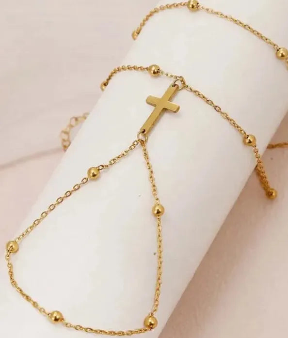 Metal Double Layer Cross Bracelet for Women Adjustable Fashion Jewelry