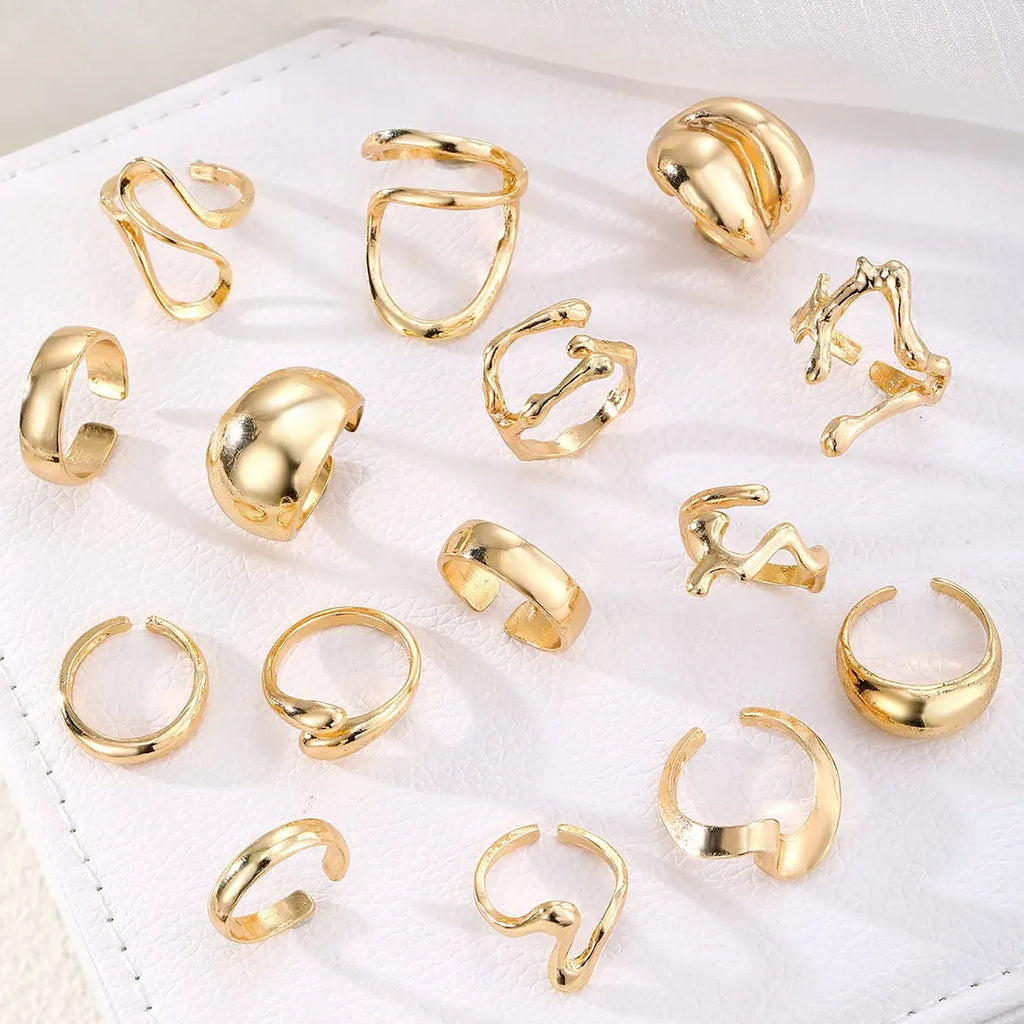 15Pcs Metal Water Droplet Rings Punk Retro Boho Jewelry Gift Set