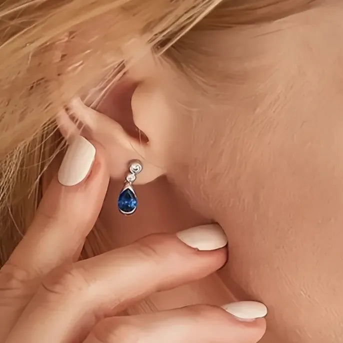 Blue Geometric Waterdrop Cubic Zirconia Drop Earrings for Women