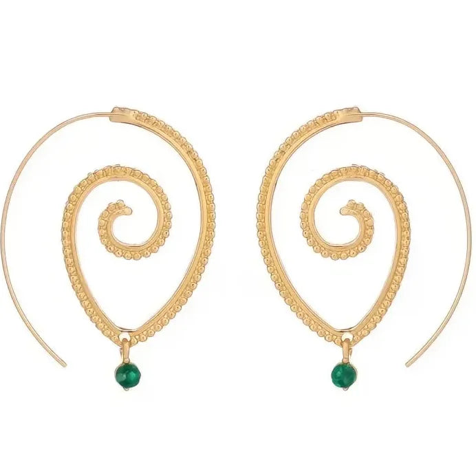 Big Spiral Drop Earrings with Green CZ Charm for Women Hip Hop Girls