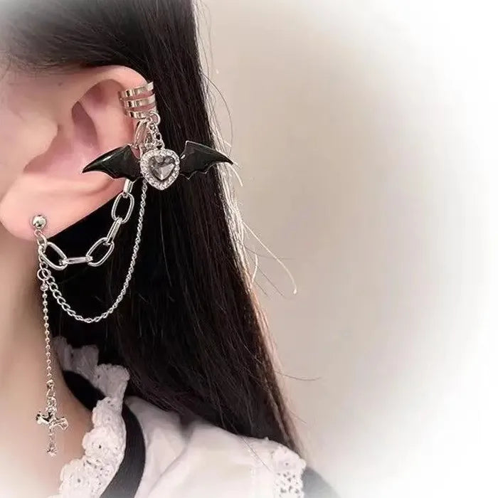 Punk Gothic Cross Drop Chain Earrings Hip Hop Jewelry for Men Women