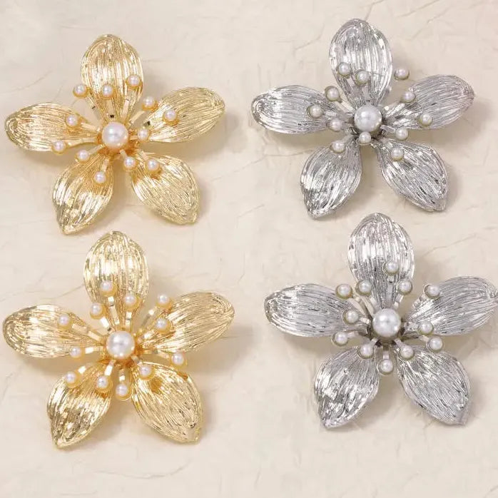 Vintage Texture Large Flower Pearl Drop Earrings for Women Jewelry Gift