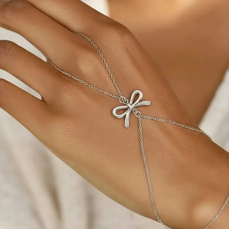 Stainless Steel Double-Layer Bowknot Bracelet for Women Vintage Jewelry
