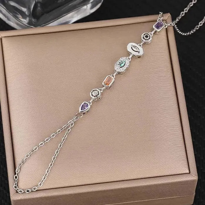 Stainless Steel Colorful Crystal Hand Chain Bracelet for Women Fashion Bangle Jewelry