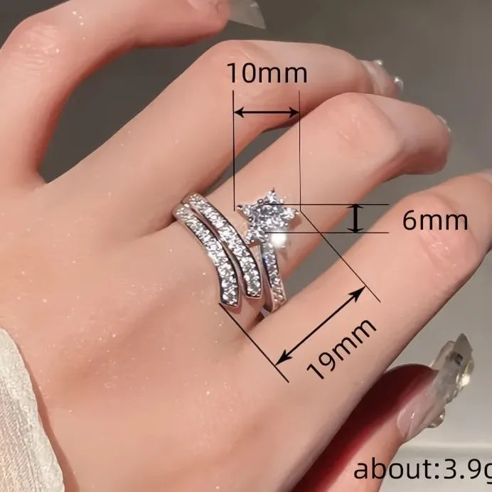 Delicate Silver Star Opening Rings for Women Party Jewelry