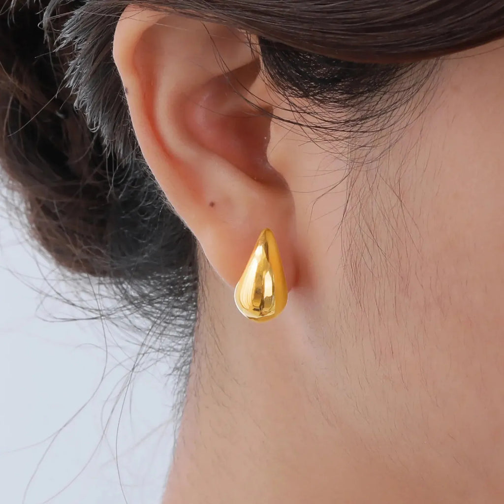 Vintage Water Drop Stainless Steel Chunky Stud Earrings for Women Waterproof
