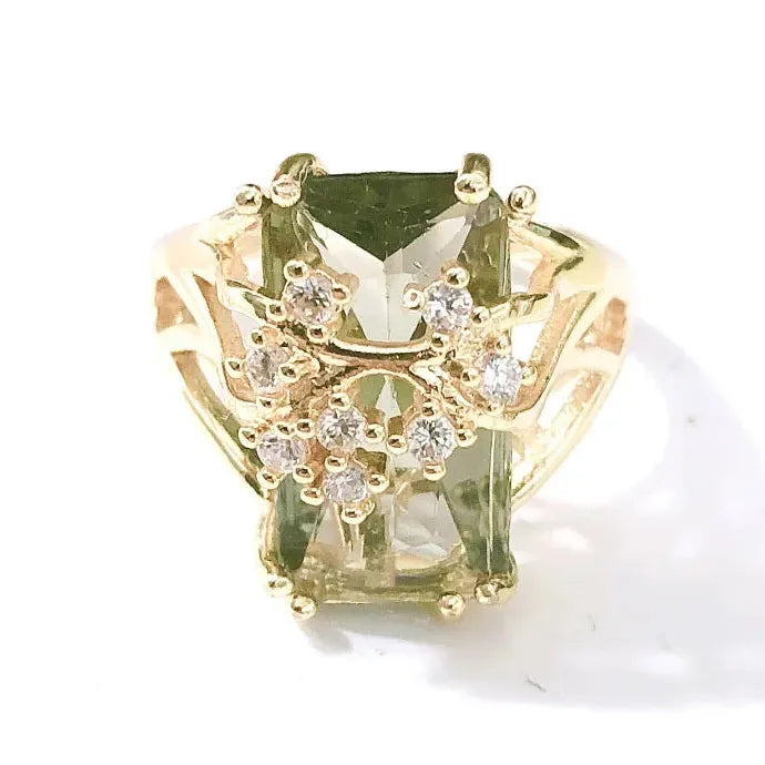 Stunning Gold Plated Zinc Alloy Cocktail Ring with Large Square Zircon Unisex