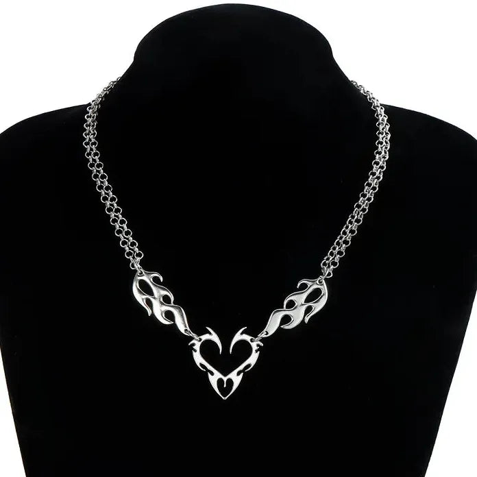 Stainless Steel Thorn Heart Choker Necklace Punk Hip Hop Clavicle Jewelry Chain