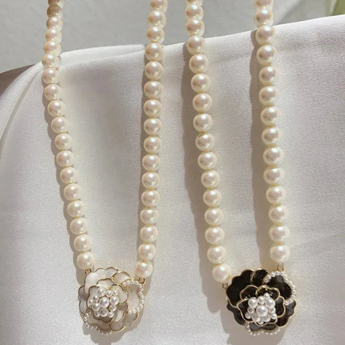 Vintage Camellia Pearl Pendant Necklace for Women Wedding Jewelry Gift