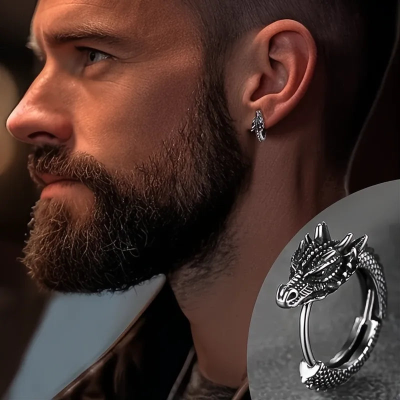 Personality Chinese Dragon Hoop Earrings for Men Women Metal Hip Hop Loong Jewelry