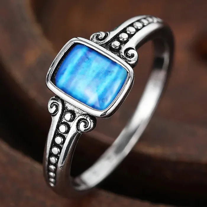 Retro Square Copper Ring with Gemstone Inlay Minimalist Women's Jewelry