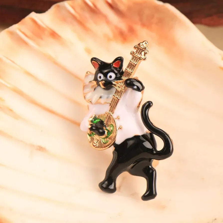 Luxury Guitar Cat Brooch Classic Jewelry Gift for Men and Women