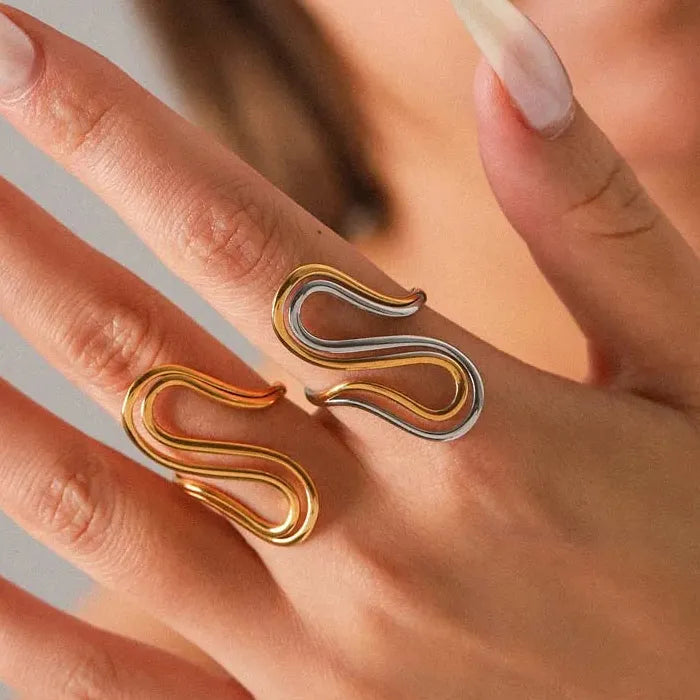 Gold Color Stainless Steel Adjustable Double S-Shaped Ring for Women Jewelry