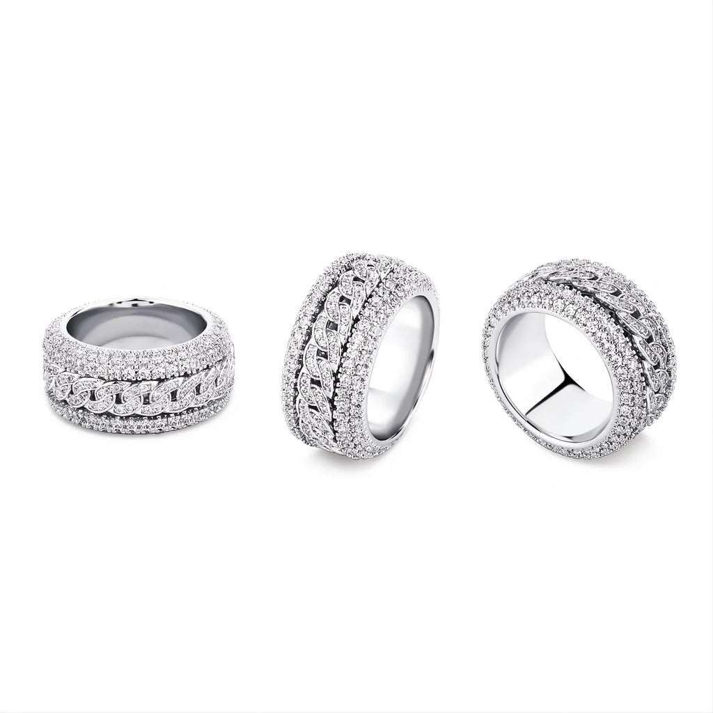 Iced Out Cuban Link Ring – Micro Pave CZ Hip Hop Bling Ring for Men Women