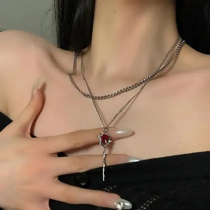 Romantic Gothic Rose Clavicle Chain Necklace Adjustable Plant Pendant Choker for Women