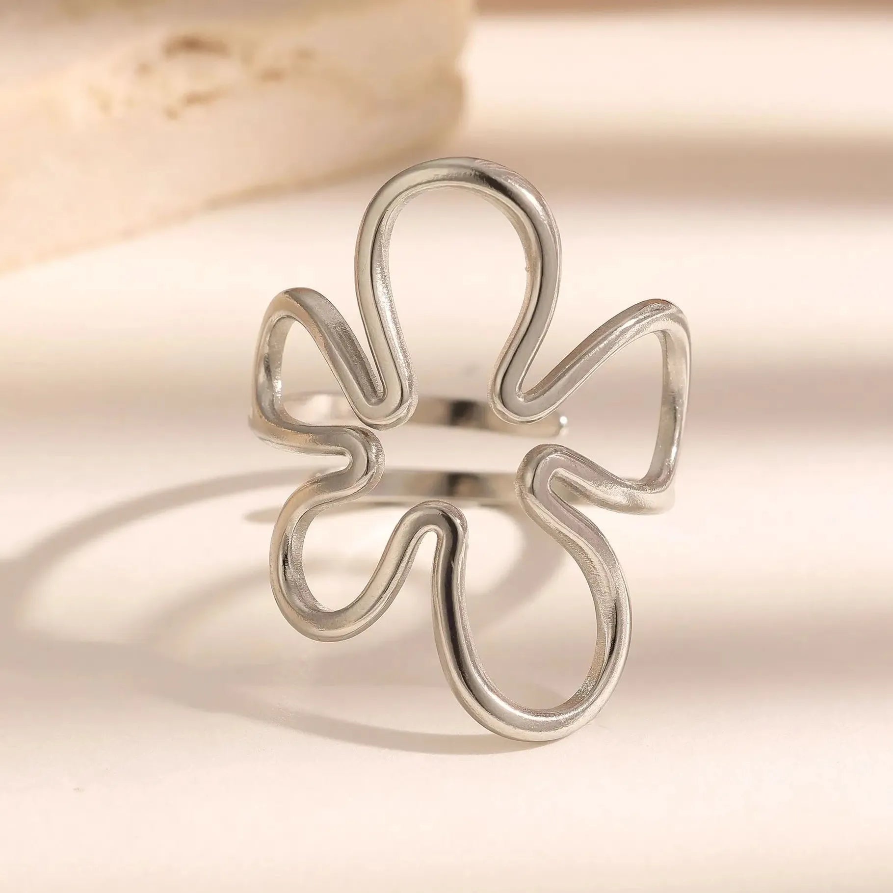 Retro Stainless Steel Irregular Geometric Cocktail Ring for Women Punk Jewelry Gift