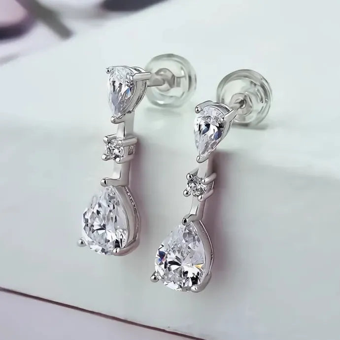 Chic Crystal Waterdrop Cubic Zirconia Drop Earrings for Women Copper Alloy