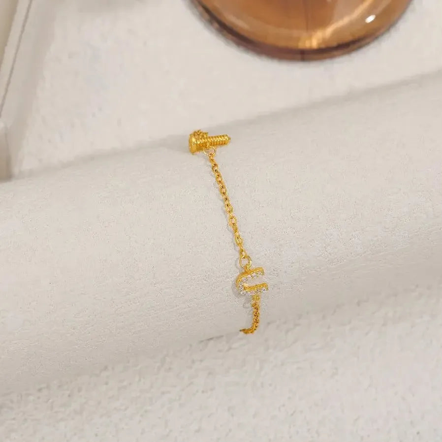 18K Gold Plated Stainless Steel U-Shape Rivet Bracelet Women Adjustable Gift Jewelry