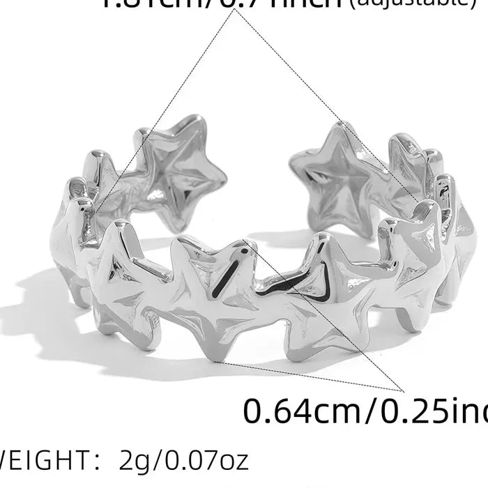 Adjustable Stainless Steel Star Ring for Women Vintage Casual Jewelry Gift