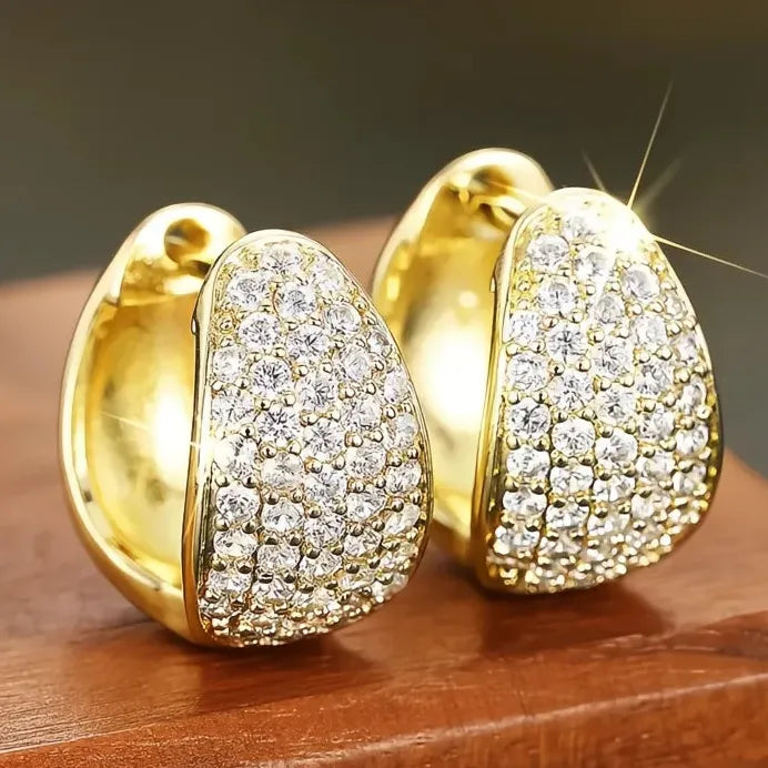 Elegant Women’s Silver & Gold Hoop Earrings CZ Geometric Wedding Jewelry