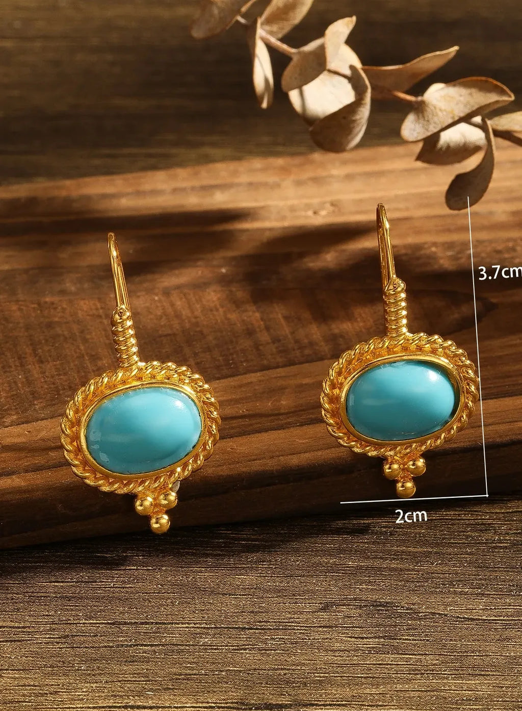 Retro Court Gold Women's Zinc Alloy Earrings Blue Stone Pendant Gift