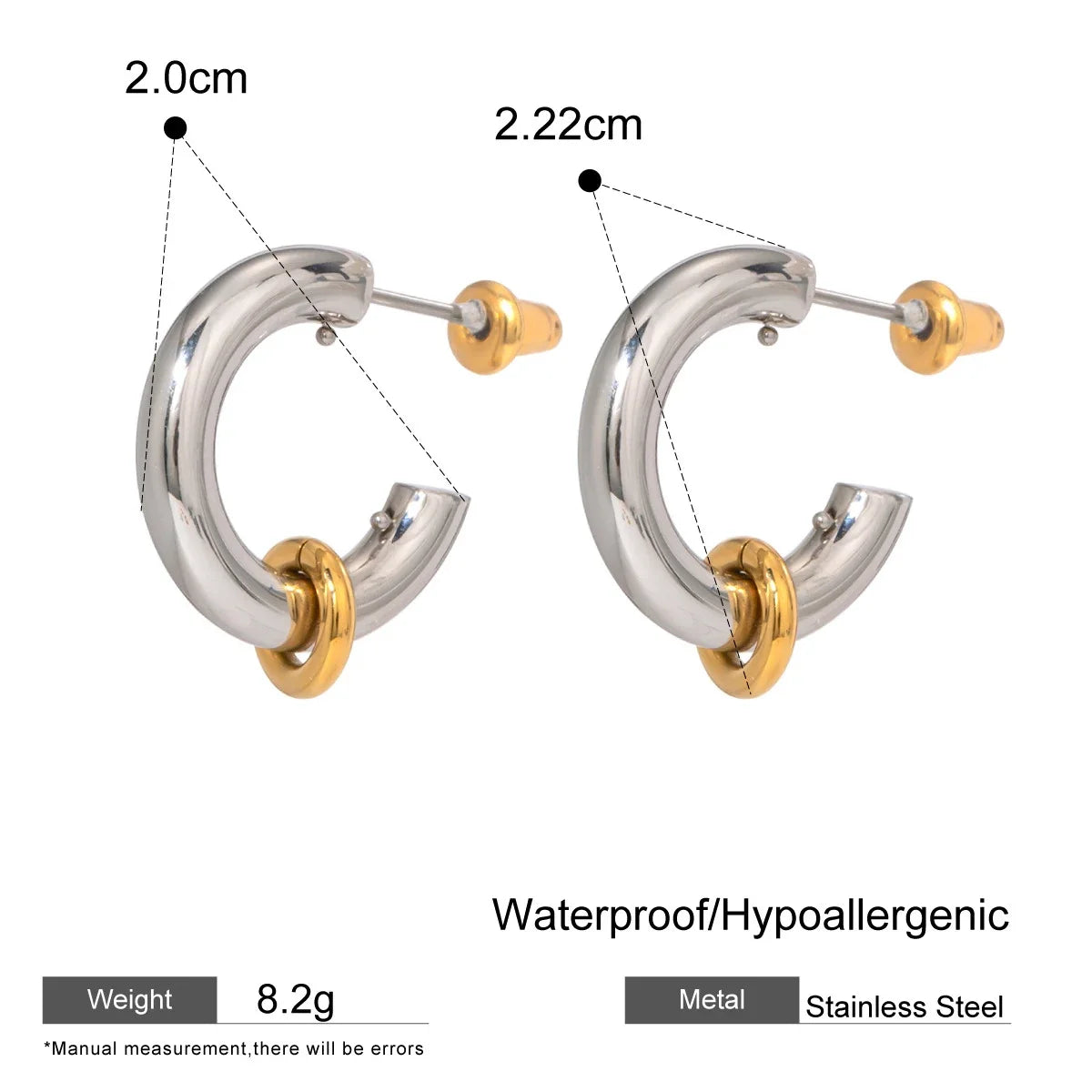 Waterproof C Shape Hoop Earrings for Women Stainless Steel Gold Plated Rings