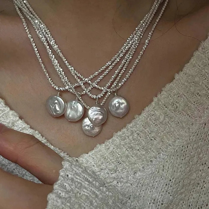Titanium Steel Baroque Pearl Thin Chain Pendant Necklace for Women