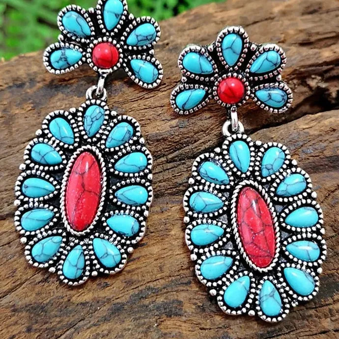 Vintage Elegant Flower Silver Zircon Hook Earrings for Women Ethnic Party Jewelry Gifts