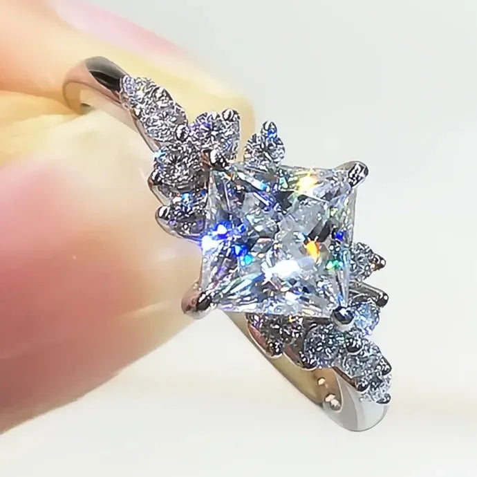 Princess Square CZ Cubic Zirconia Brass Wedding Band Ring for Women Engagement
