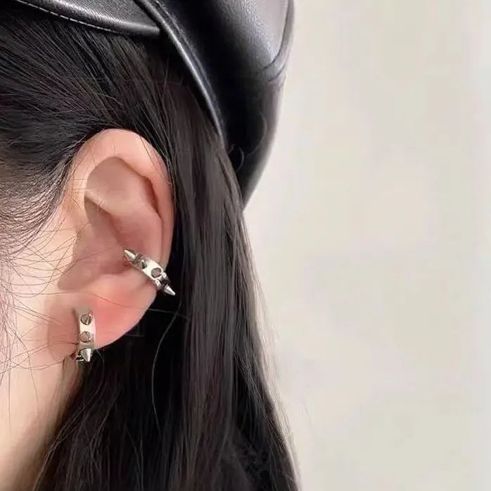 Gothic Punk Silver Rivet Copper Clip-On Geometric Earcuff Earrings Gift 2024