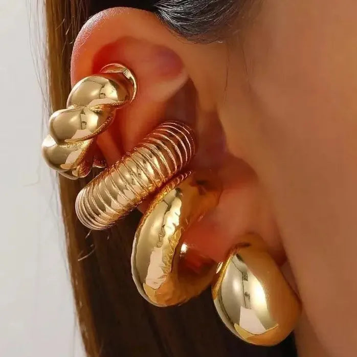 4Pcs Geometric C-Shape Ear Cuff Clip-On Earrings for Women Stylish Jewelry
