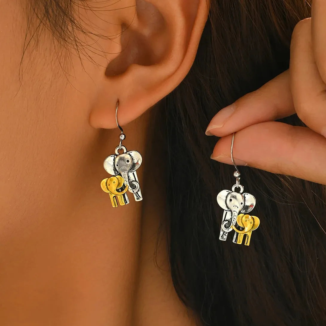 Retro Elephant Mom & Baby Drop Earrings Zinc Alloy Cute Women's Jewelry