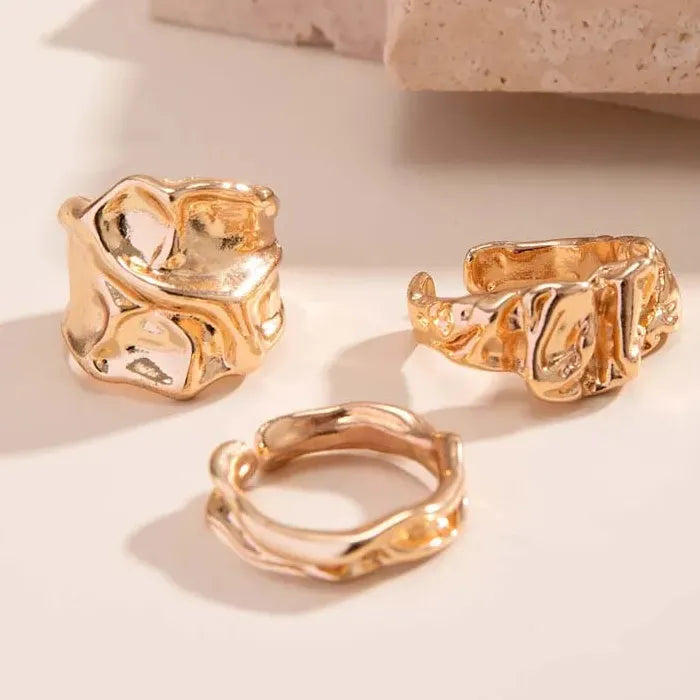3Pcs Adjustable Geometric Metal Rings for Women Minimalist Gold Jewelry Set