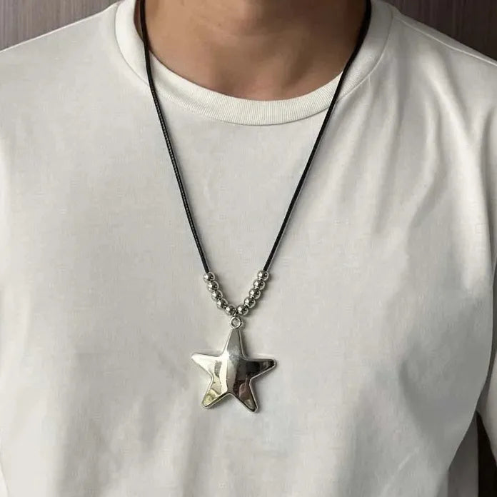 Simple Metal Star Pendant Necklace Unisex Punk Hip Hop Y2K Jewelry Accessory