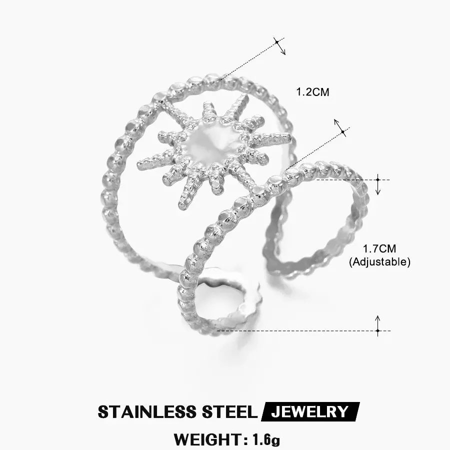Stainless Steel Double Layer Star Ring Geometric Hollow Unisex Jewelry Gift