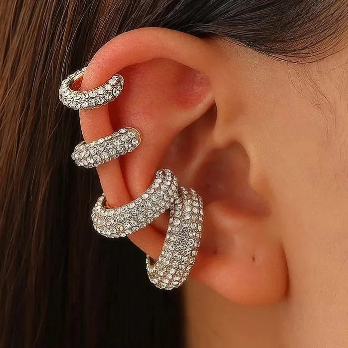 Vintage Round C Shape Cartilage Clip Earrings for Women Copper Rhinestone Jewelry