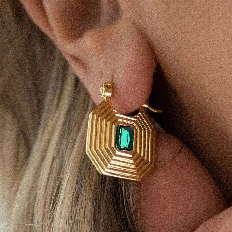 Natural Abalone Shell Pearl Stud Earrings Geometric Huggie Hoops CZ Necklace Choker