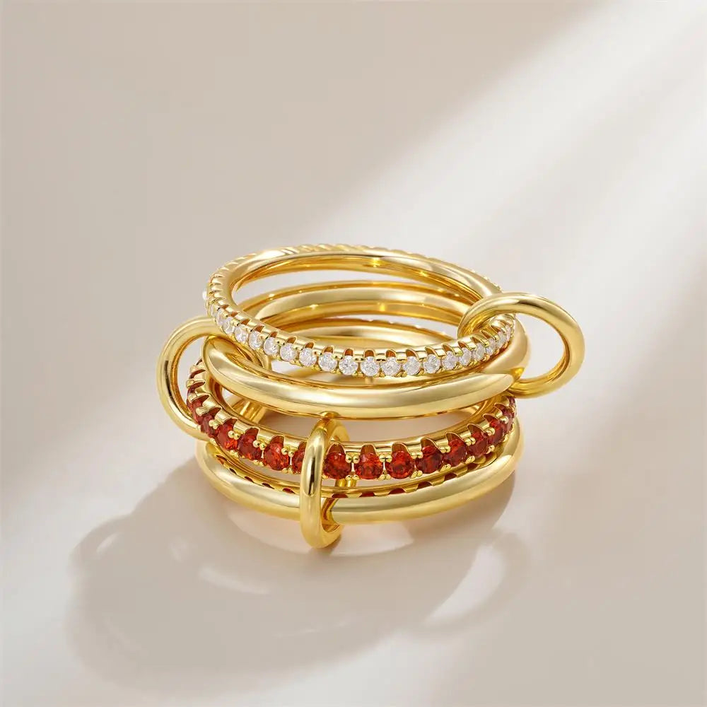 Chunky Gold Plated Stainless Steel Zircon Multilayer Everly Stacked Ring Eternity Jewelry