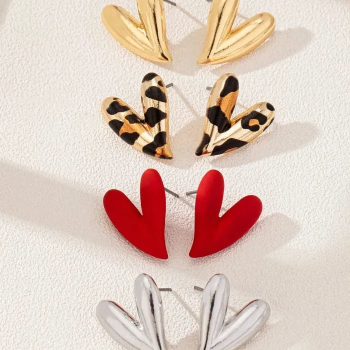 Heart Shape Leopard Print Stud Earrings Metal Fashion Jewelry Gift