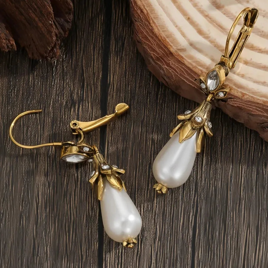 Vintage Pearl Inlay Dangle Earrings for Women Party Birthday Jewelry