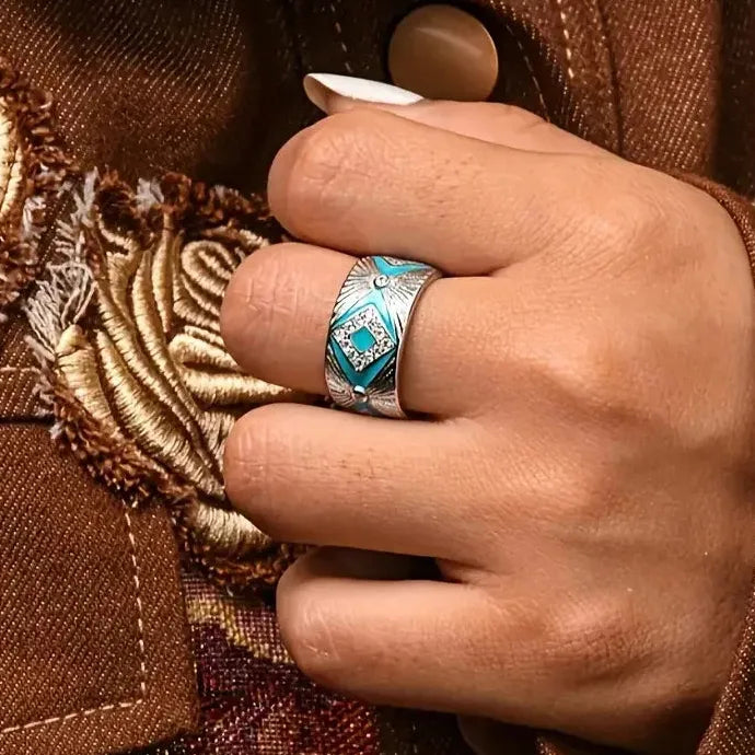 Men's Fashion Bohemian Blue Enamel Ring Zinc Alloy Luxury Anniversary Jewelry