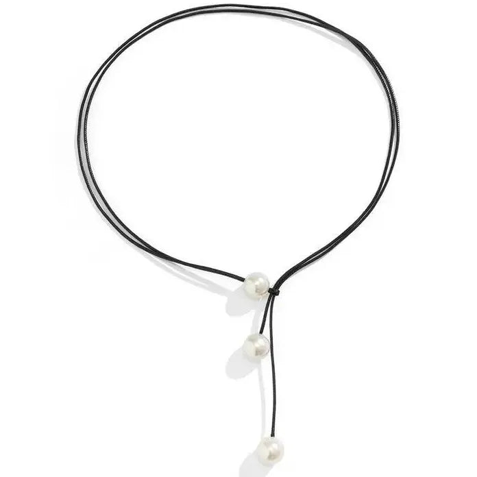 Adjustable Wax Rope Simulated Pearl Necklace for Women Fashion Charm Jewelry