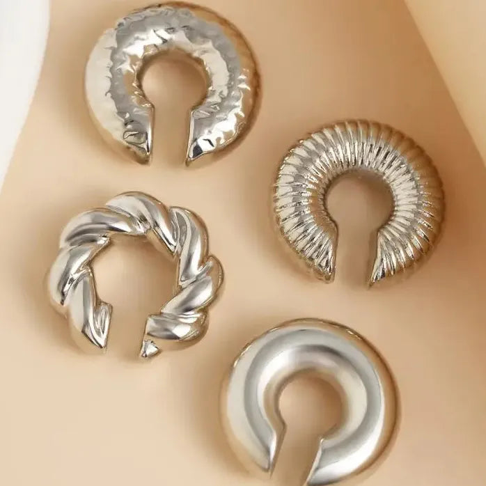 4Pcs Geometric C-Shape Ear Cuff Clip-On Earrings for Women Stylish Jewelry