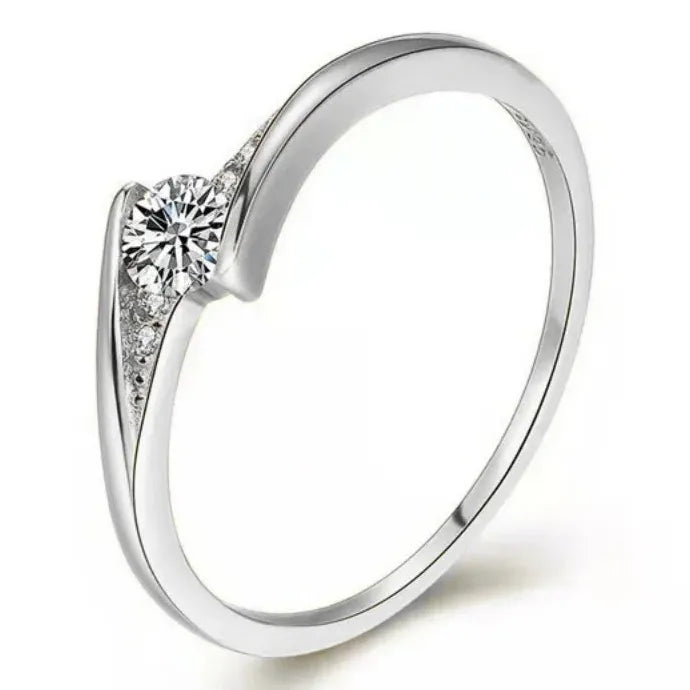 Classic Gold Color Metal Ring with White Zircon for Women Bride Wedding Gift
