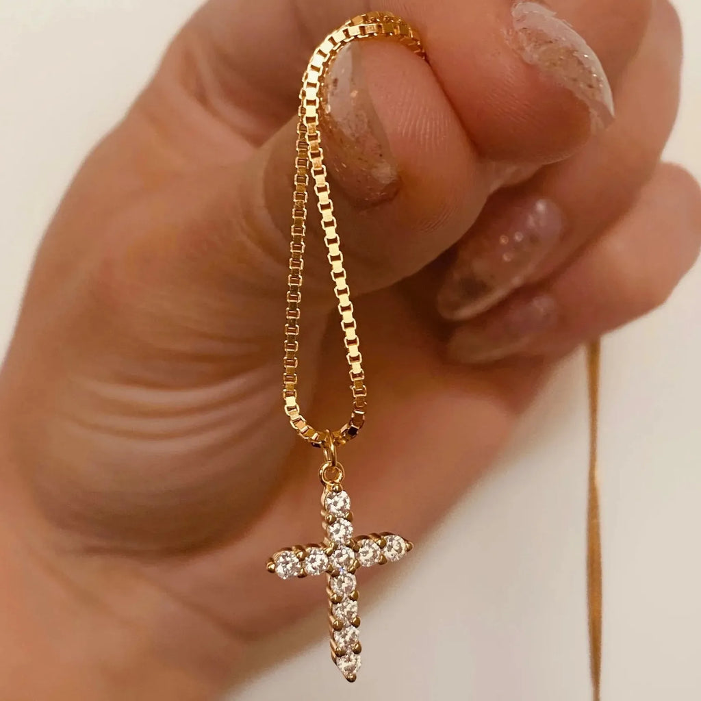 Gold Cross Necklace for Women Stainless Steel Rhinestone Christian Jewelry