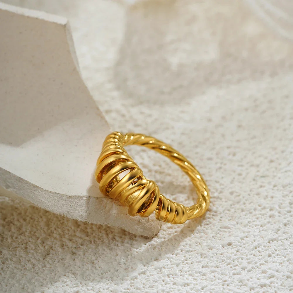 2025 Stainless Steel 18K Gold Plated Hollow Multilayer Dome Ring for Women