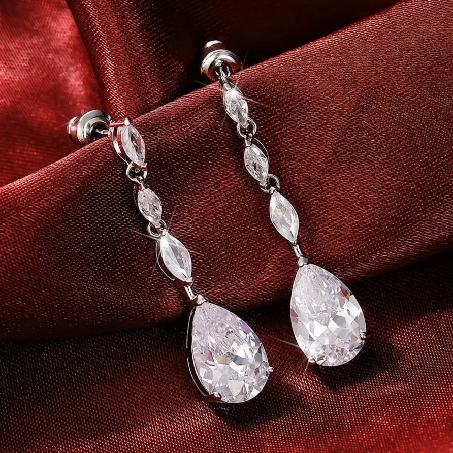 Bridal Silver Geometric CZ Dangle Earrings Elegant Wedding Jewelry