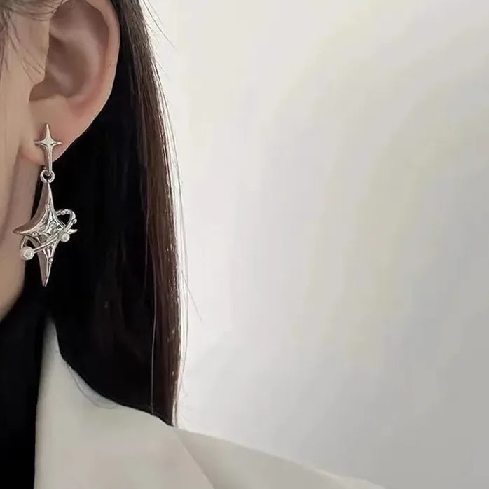 Cool Y2K Star Drop Earrings Cross Pearl Crystal Korean Punk Jewelry Trendy